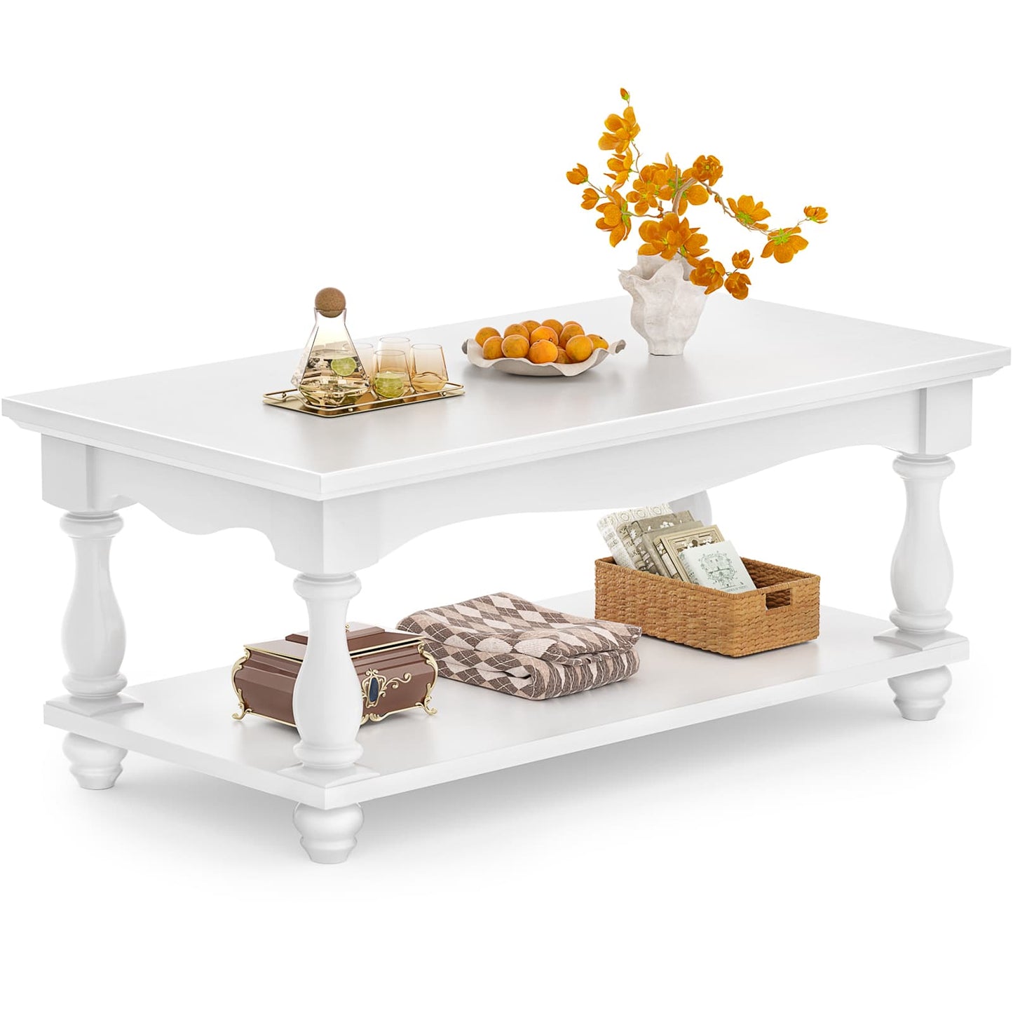 Coffee Table, 2-Tier Farmhouse Coffee Table with Storage for Living Room