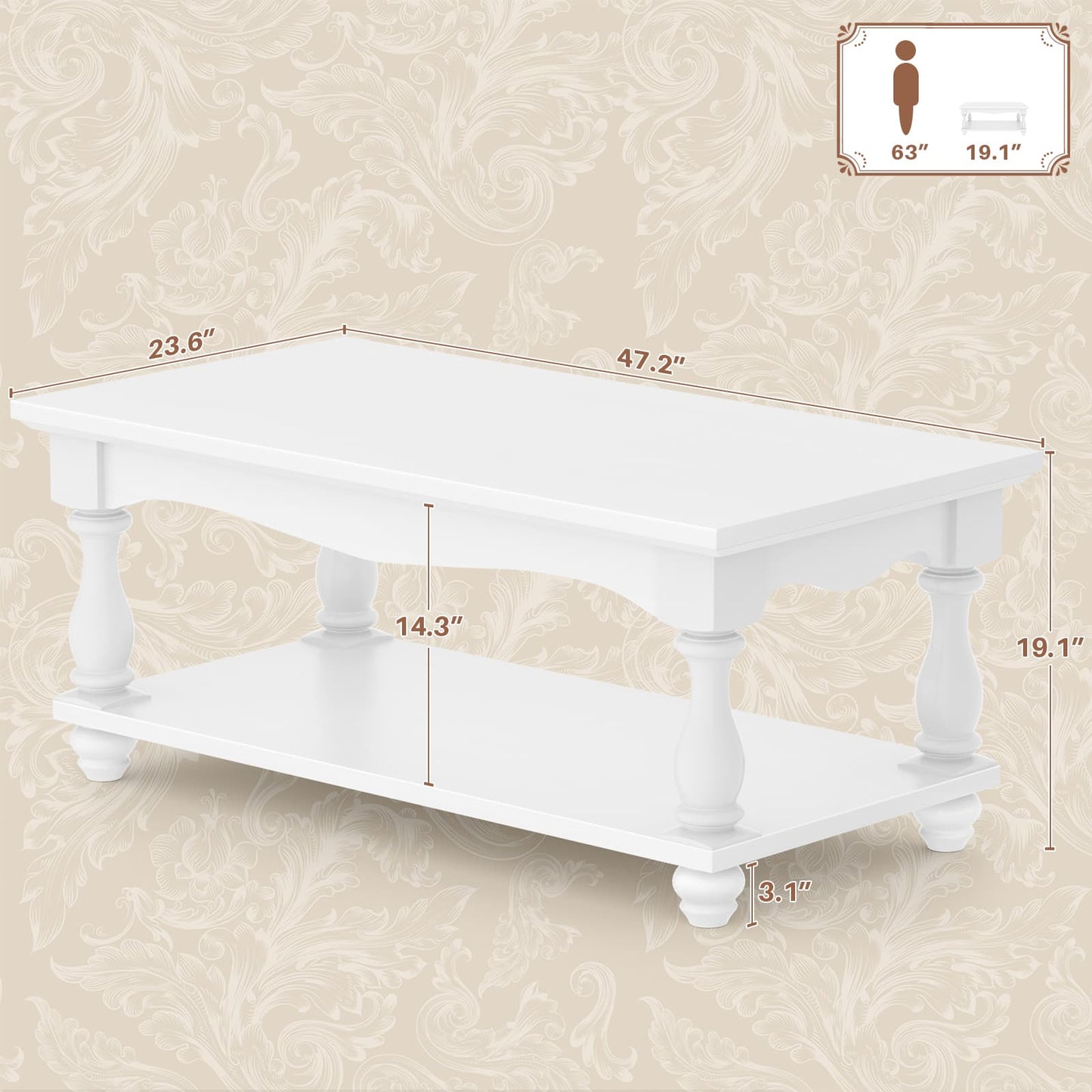 Coffee Table, 2-Tier Farmhouse Coffee Table with Storage for Living Room