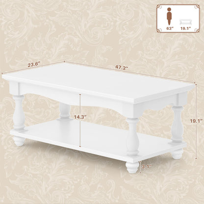 Coffee Table, 2-Tier Farmhouse Coffee Table with Storage for Living Room