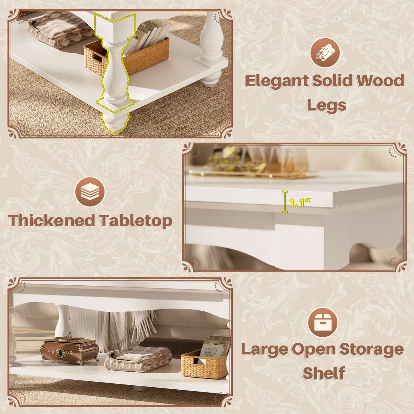Coffee Table, 2-Tier Farmhouse Coffee Table with Storage for Living Room