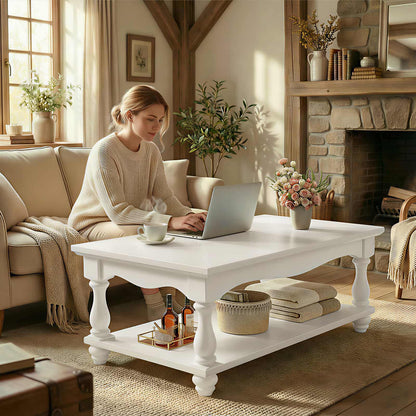 Coffee Table, 2-Tier Farmhouse Coffee Table with Storage for Living Room