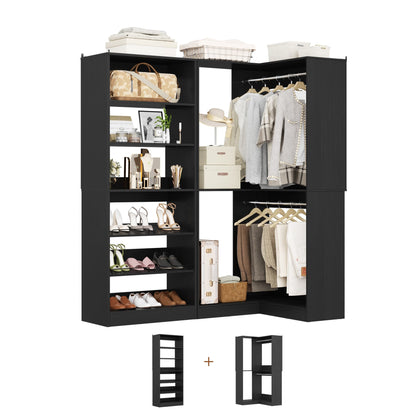 Corner Closet Organizer with Shoe Rack Tower and 2 Hanging Rods
