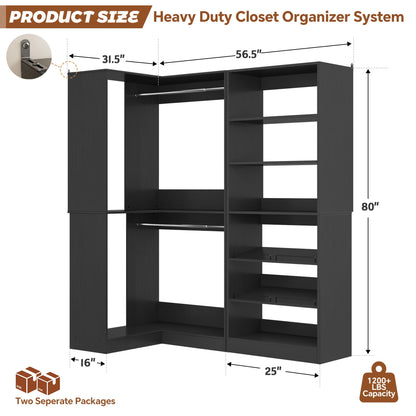 Corner Closet Organizer with Shoe Rack Tower and 2 Hanging Rods
