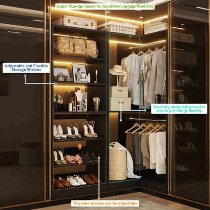 Corner Closet Organizer with Shoe Rack Tower and 2 Hanging Rods