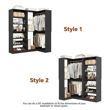 Corner Closet Organizer with Shoe Rack Tower and 2 Hanging Rods