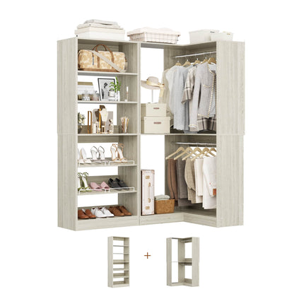 Corner Closet Organizer with Shoe Rack Tower and 2 Hanging Rods