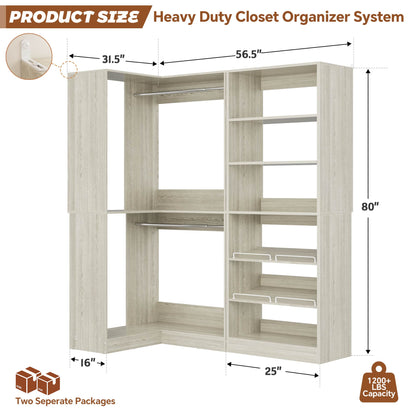 Corner Closet Organizer with Shoe Rack Tower and 2 Hanging Rods