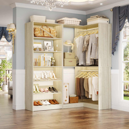 Corner Closet Organizer with Shoe Rack Tower and 2 Hanging Rods