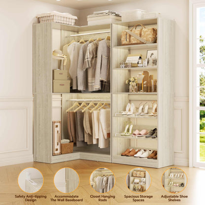 Corner Closet Organizer with Shoe Rack Tower and 2 Hanging Rods