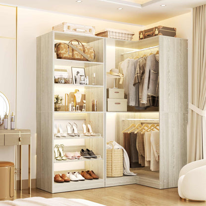 Corner Closet Organizer with Shoe Rack Tower and 2 Hanging Rods