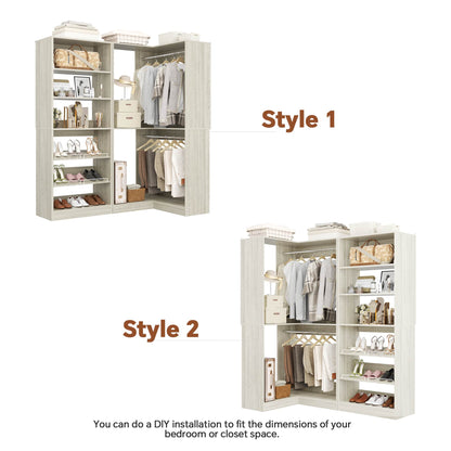 Corner Closet Organizer with Shoe Rack Tower and 2 Hanging Rods