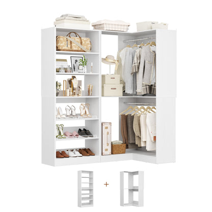 Corner Closet Organizer with Shoe Rack Tower and 2 Hanging Rods