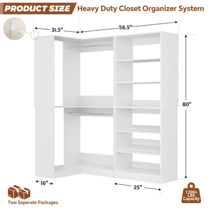 Corner Closet Organizer with Shoe Rack Tower and 2 Hanging Rods