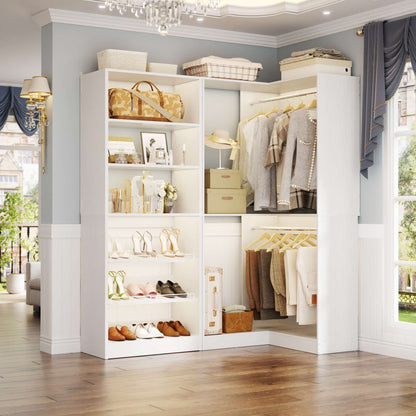 Corner Closet Organizer with Shoe Rack Tower and 2 Hanging Rods