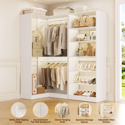 Corner Closet Organizer with Shoe Rack Tower and 2 Hanging Rods