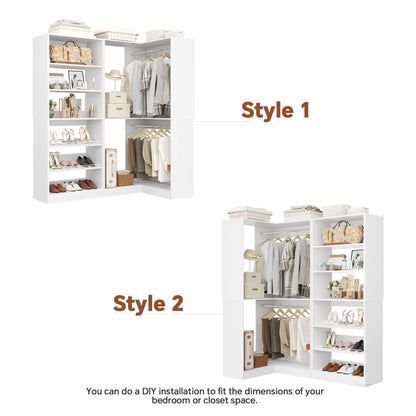 Corner Closet Organizer with Shoe Rack Tower and 2 Hanging Rods