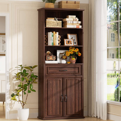 80'' Tall Bookcase with Drawer and Cabinet, Floor Standing Bookcase with 3-Tier Shelves