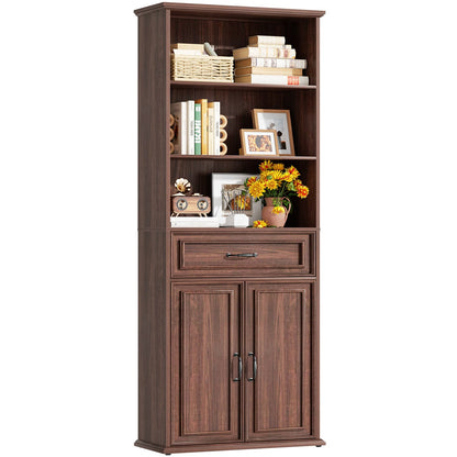 80'' Tall Bookcase with Drawer and Cabinet, Floor Standing Bookcase with 3-Tier Shelves
