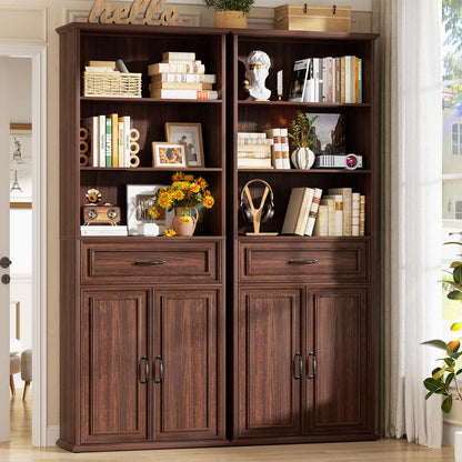 80'' Tall Bookcase 2-Piece Set, Floor Stand Bookcase with Drawer, Cabinet, and 3-Tier Shelves
