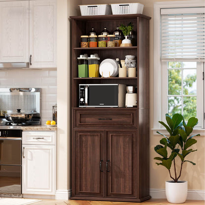 80'' Tall Bookcase with Drawer and Cabinet, Floor Standing Bookcase with 3-Tier Shelves