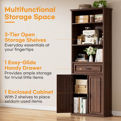 80'' Tall Bookcase with Drawer and Cabinet, Floor Standing Bookcase with 3-Tier Shelves