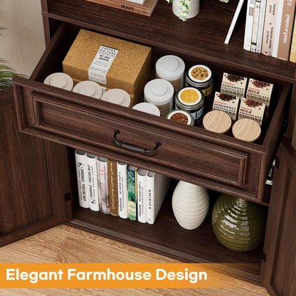 80'' Tall Bookcase 2-Piece Set, Floor Stand Bookcase with Drawer, Cabinet, and 3-Tier Shelves