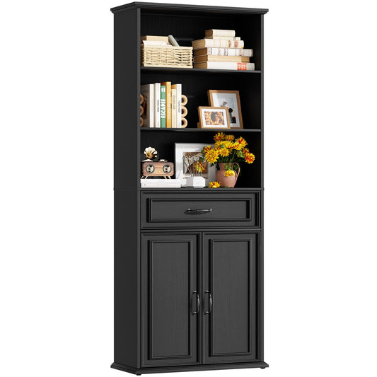 80'' Tall Bookcase with Drawer and Cabinet, Floor Standing Bookcase with 3-Tier Shelves