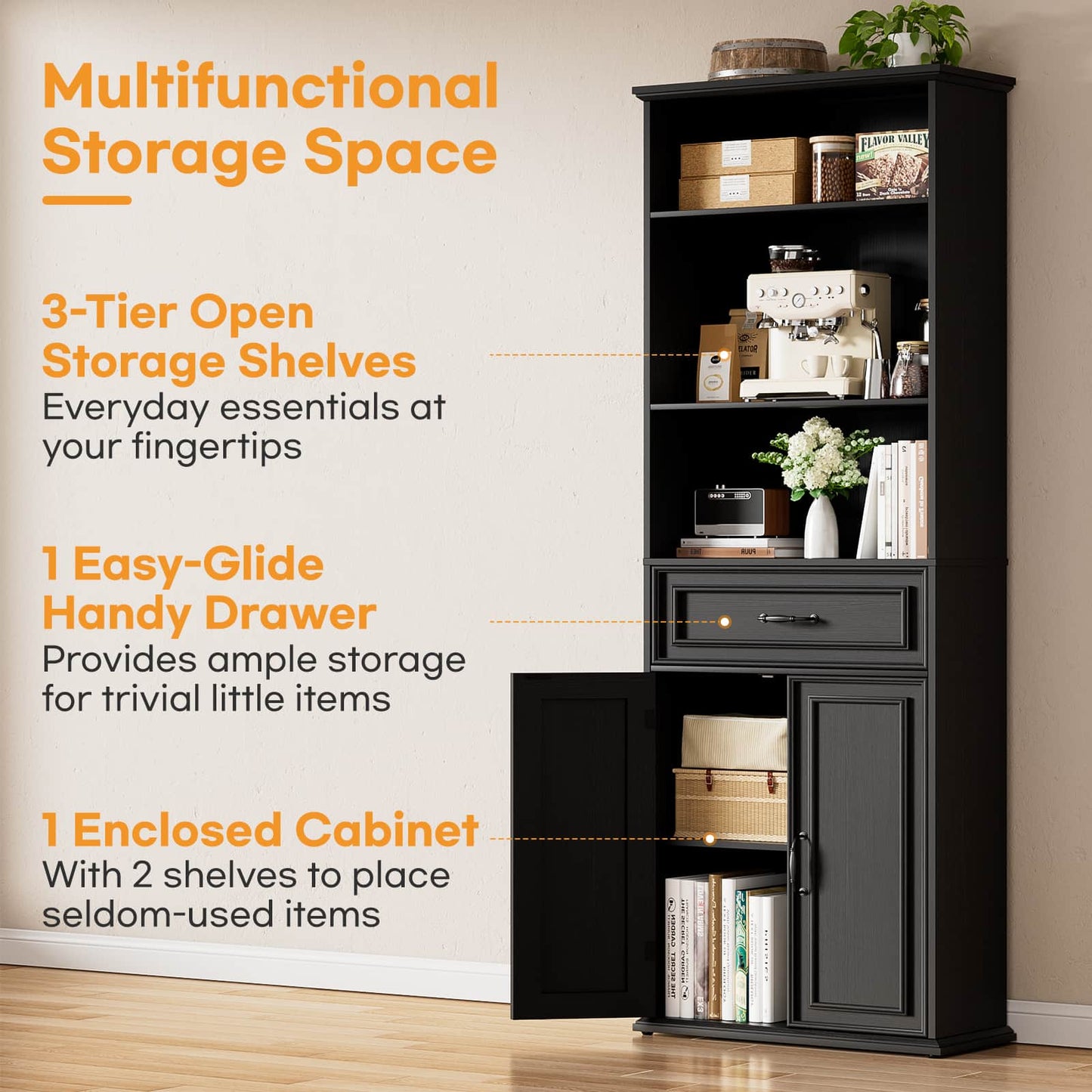 80'' Tall Bookcase 2-Piece Set, Floor Stand Bookcase with Drawer, Cabinet, and 3-Tier Shelves