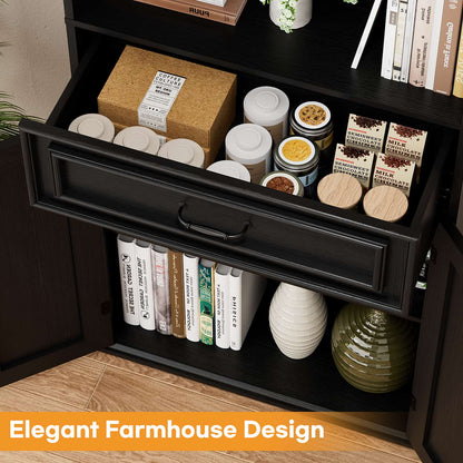 80'' Tall Bookcase with Drawer and Cabinet, Floor Standing Bookcase with 3-Tier Shelves