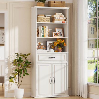 80'' Tall Bookcase with Drawer and Cabinet, Floor Standing Bookcase with 3-Tier Shelves