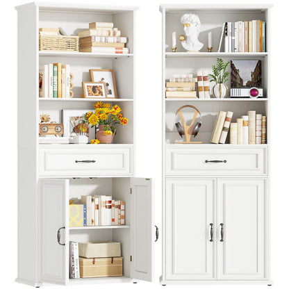 80'' Tall Bookcase 2-Piece Set, Floor Stand Bookcase with Drawer, Cabinet, and 3-Tier Shelves