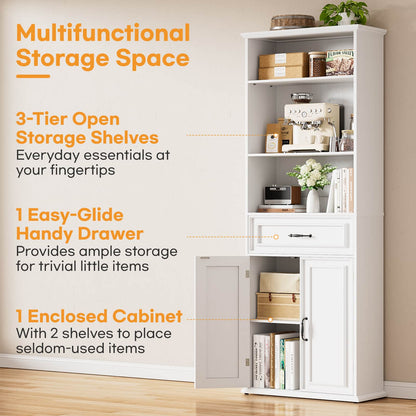 80'' Tall Bookcase with Drawer and Cabinet, Floor Standing Bookcase with 3-Tier Shelves
