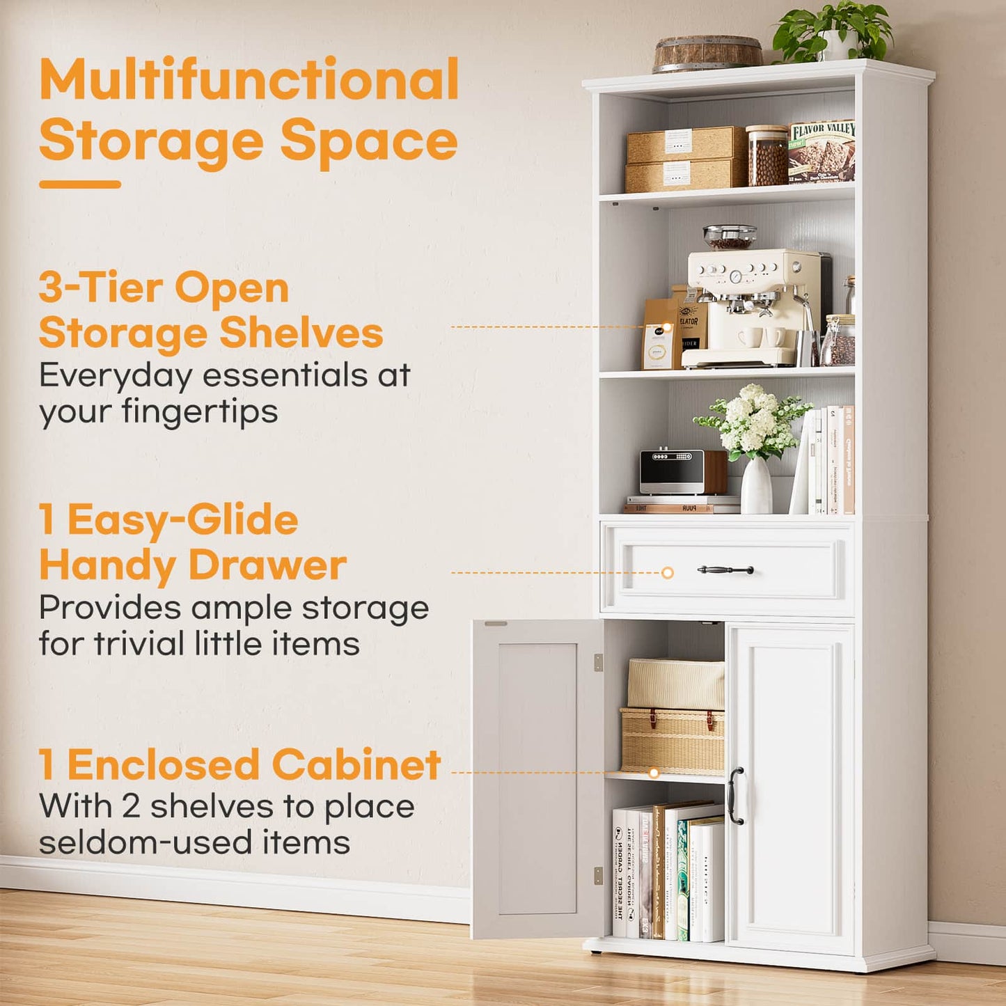80'' Tall Bookcase 2-Piece Set, Floor Stand Bookcase with Drawer, Cabinet, and 3-Tier Shelves