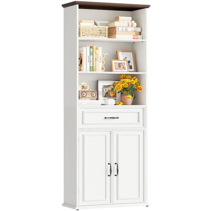 80'' Tall Bookcase with Drawer and Cabinet, Floor Standing Bookcase with 3-Tier Shelves