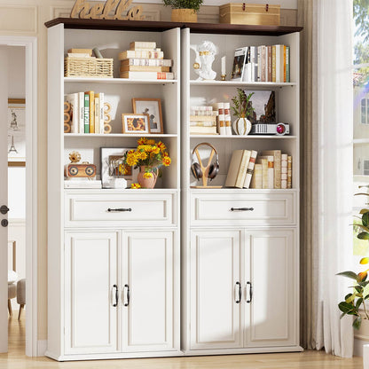 80'' Tall Bookcase 2-Piece Set, Floor Stand Bookcase with Drawer, Cabinet, and 3-Tier Shelves
