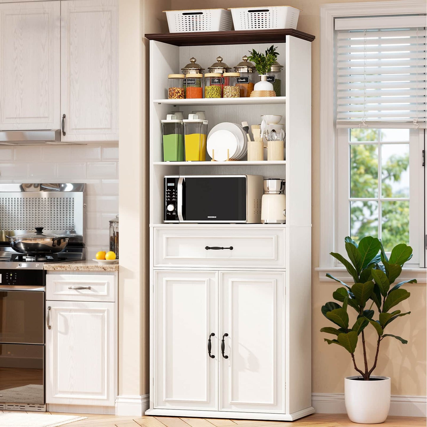 80'' Tall Bookcase 2-Piece Set, Floor Stand Bookcase with Drawer, Cabinet, and 3-Tier Shelves