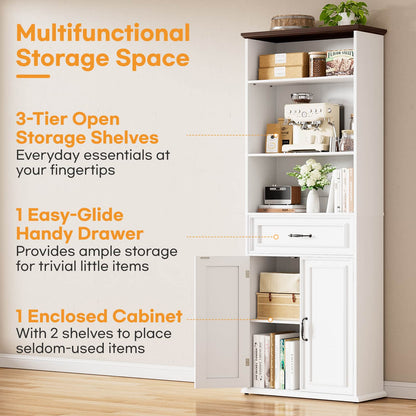 80'' Tall Bookcase with Drawer and Cabinet, Floor Standing Bookcase with 3-Tier Shelves
