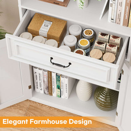 80'' Tall Bookcase with Drawer and Cabinet, Floor Standing Bookcase with 3-Tier Shelves