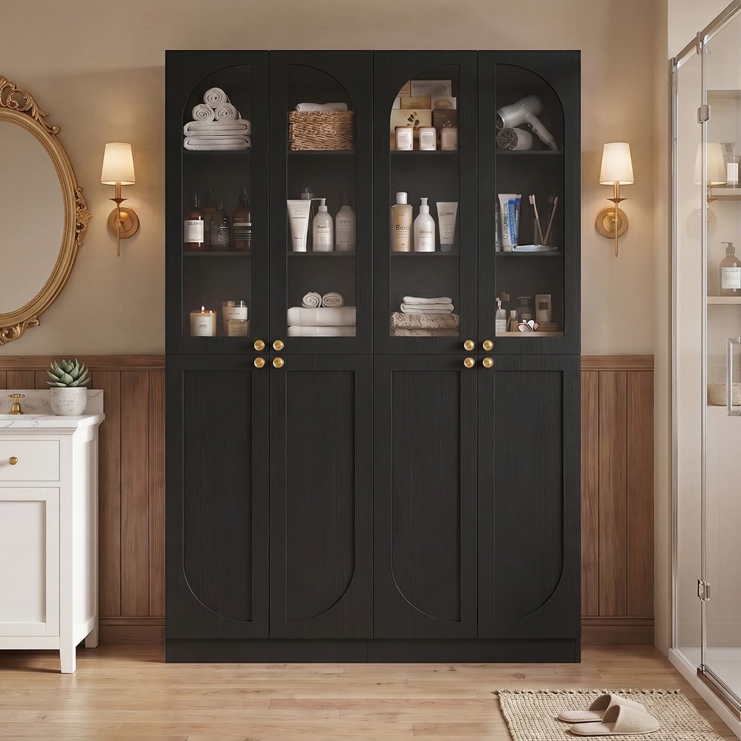 47.2'' Wide 6-Tier Arched Bathroom Cabinet with Doors and Adjustable Shelves, Set of 2