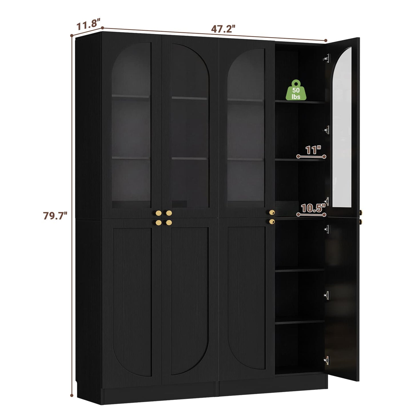 47.2'' Wide 6-Tier Arched Bathroom Cabinet with Doors and Adjustable Shelves, Set of 2