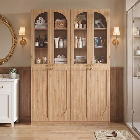 47.2'' Wide 6-Tier Arched Bathroom Cabinet with Doors and Adjustable Shelves, Set of 2