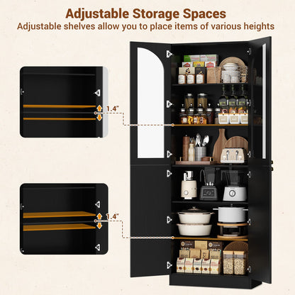 80'' Tall Pantry Cabinet Set of 2 with Glass Doors and Adjustable Shelves, 47.2'' Width