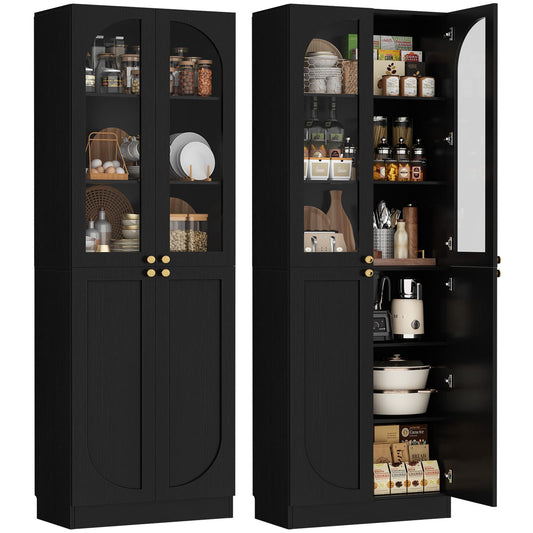 80'' Tall Pantry Cabinet Set of 2 with Glass Doors and Adjustable Shelves, 47.2'' Width