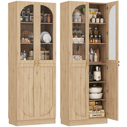80'' Tall Pantry Cabinet Set of 2 with Glass Doors and Adjustable Shelves, 47.2'' Width