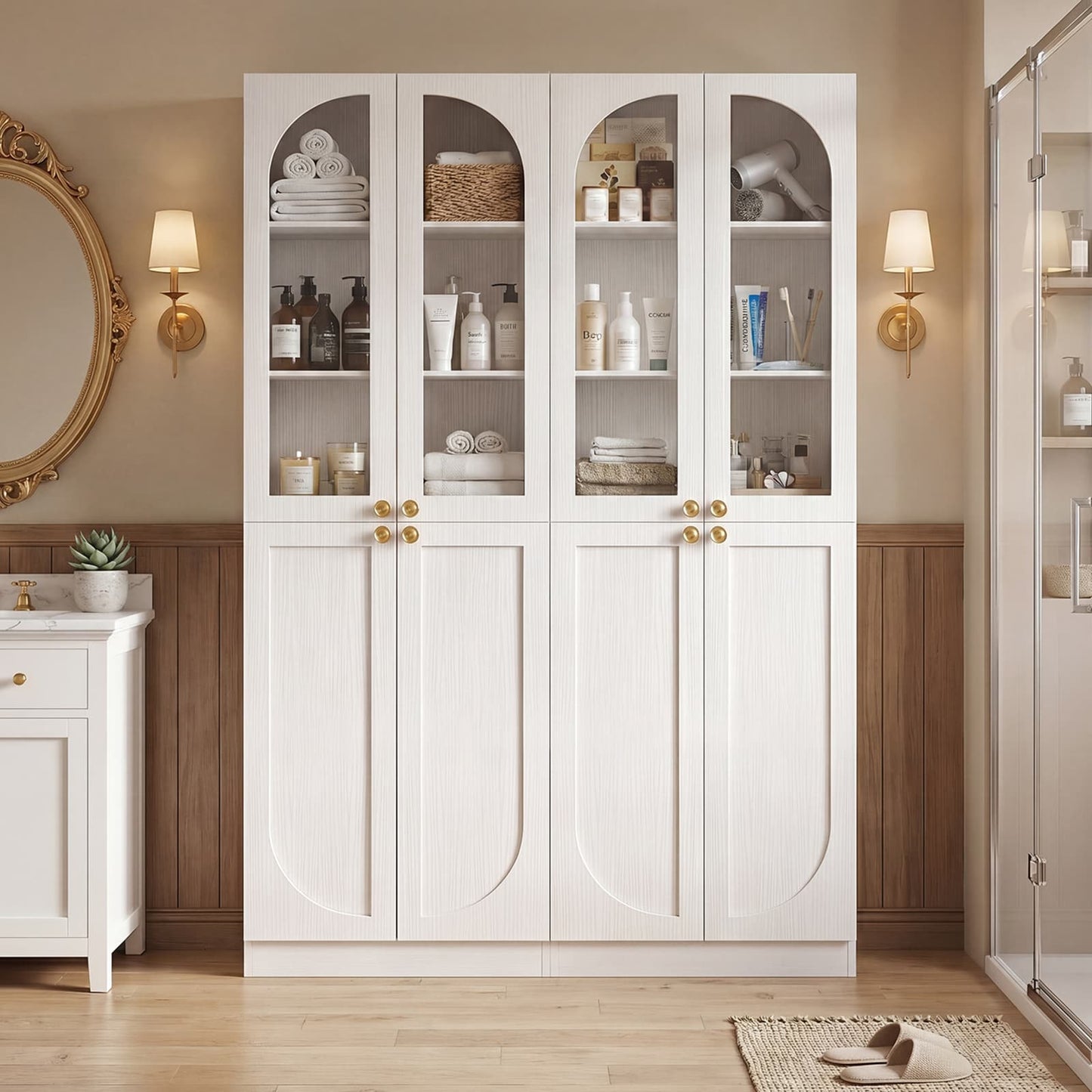 47.2'' Wide 6-Tier Arched Bathroom Cabinet with Doors and Adjustable Shelves, Set of 2