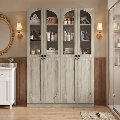 47.2'' Wide 6-Tier Arched Bathroom Cabinet with Doors and Adjustable Shelves, Set of 2