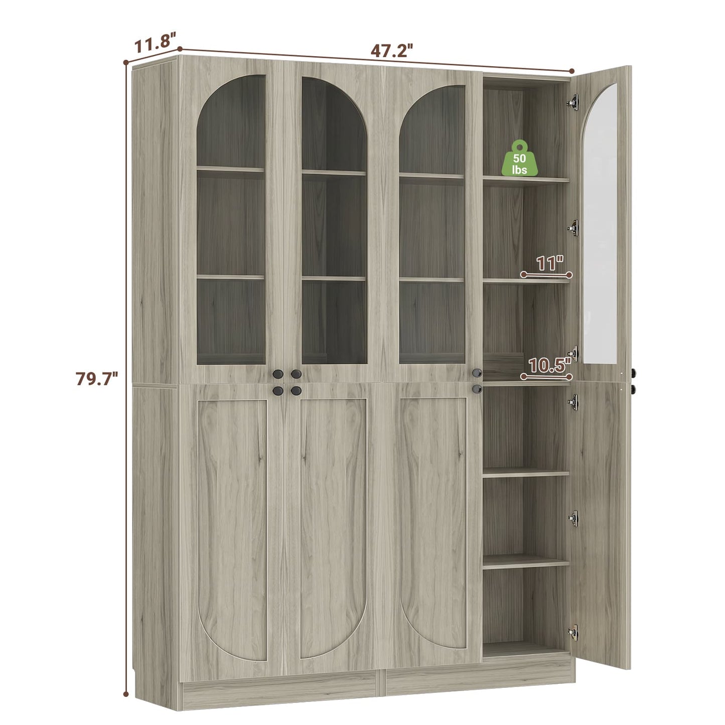 47.2'' Wide 6-Tier Arched Bathroom Cabinet with Doors and Adjustable Shelves, Set of 2
