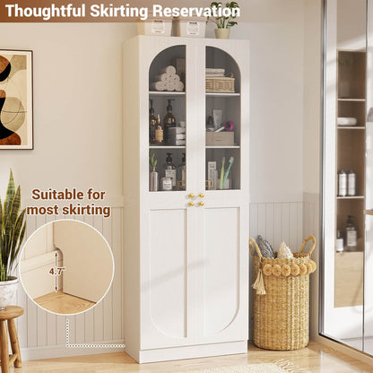 80'' Tall Pantry Storage Cabinet with Glass Doors and Adjustable Shelves, 6-Tier