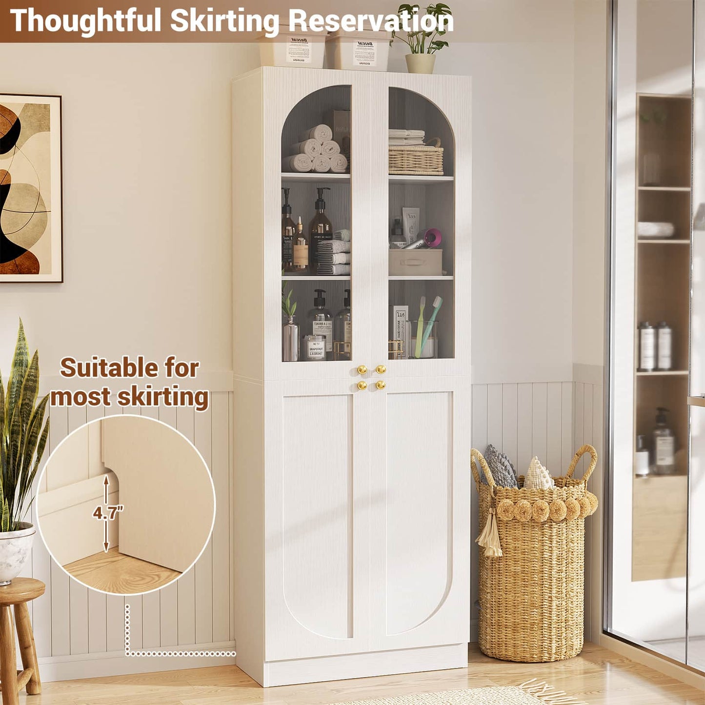 80'' Tall Pantry Cabinet Set of 2 with Glass Doors and Adjustable Shelves, 47.2'' Width