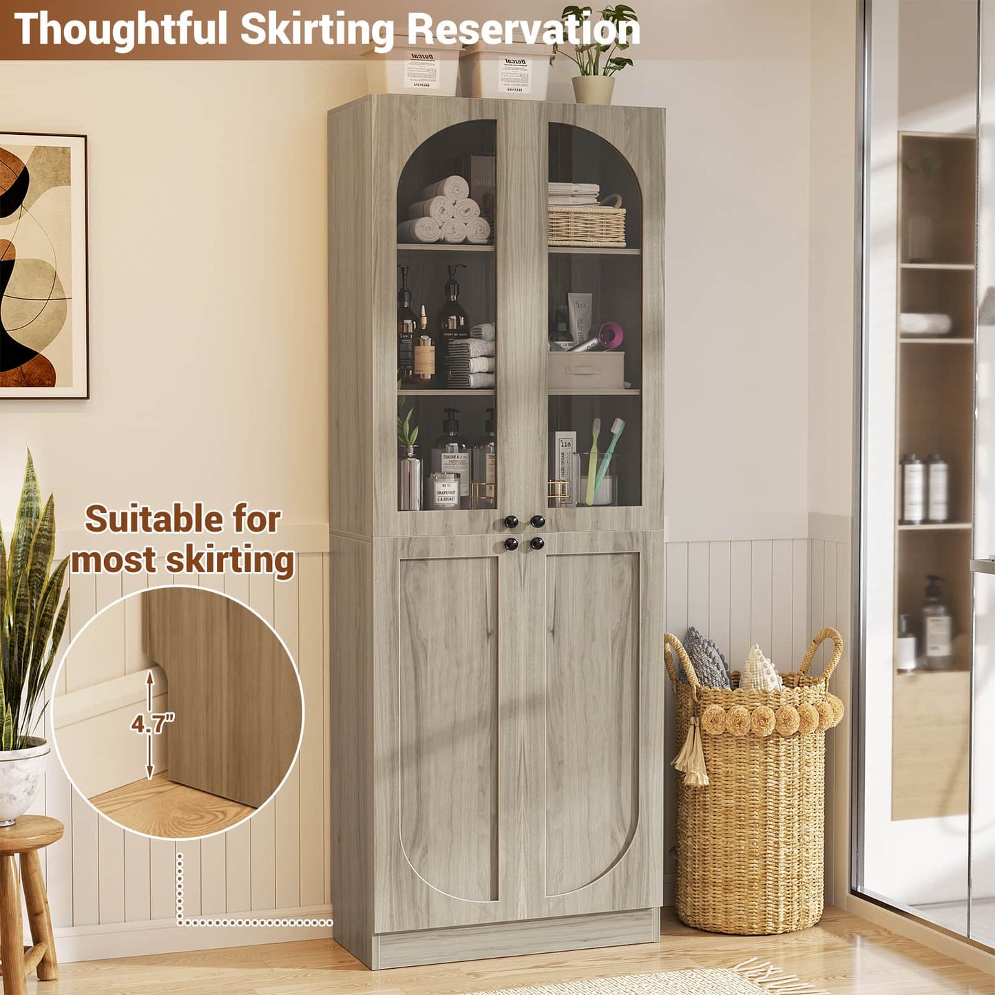 80'' Tall Pantry Cabinet Set of 2 with Glass Doors and Adjustable Shelves, 47.2'' Width